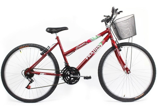 Bicicleta Feminina Aro 26 Mountain Bike Com Cesta - Vermelho