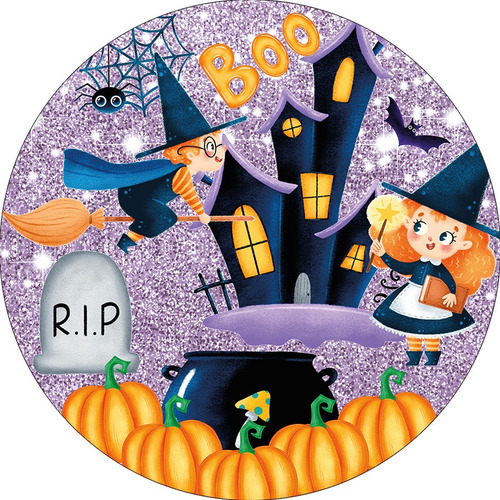 Painel De Festa Redondo 1,50x1,50 - Halloween Cute Roxo 08 Cor Colorido