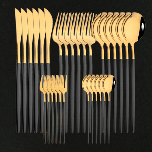 Vajilla, 30 Unidades, Cucharas, Cuchillo Dorado, Tenedor De