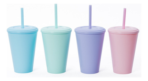10 Vasos Conico Con Tapa Y Sorbete 420cc Color Pastel Full