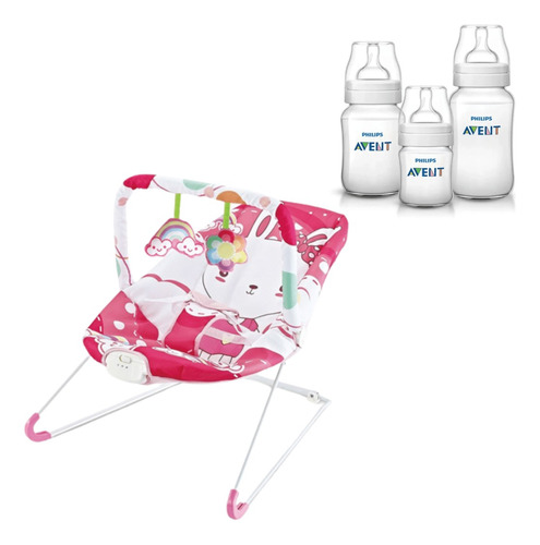 Silla Mesedora Rosada Más 3 Mamaderas Anti Colic Avent