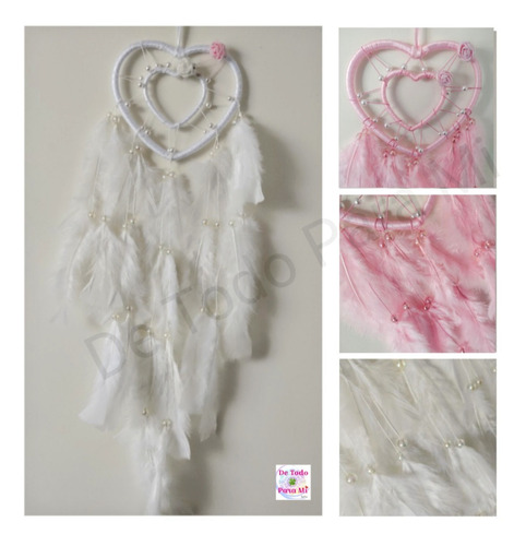 Imagen 1 de 5 de Atrapa Sueños Diseño Corazón Perlas Blancas Y Tornasoles