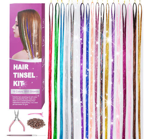 Feengyu Kit De Oropel Para El Cabello, 3600 Hebras, 18 Color