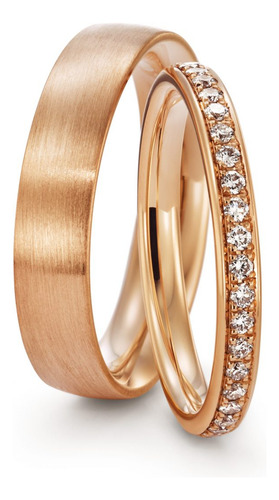 Aliança Elegante Em Ouro Rose 18k Cravejada Com Diamantes