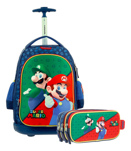 Kit Mochila Con Ruedas Y Lapicera Chenson Mario Bros Niño