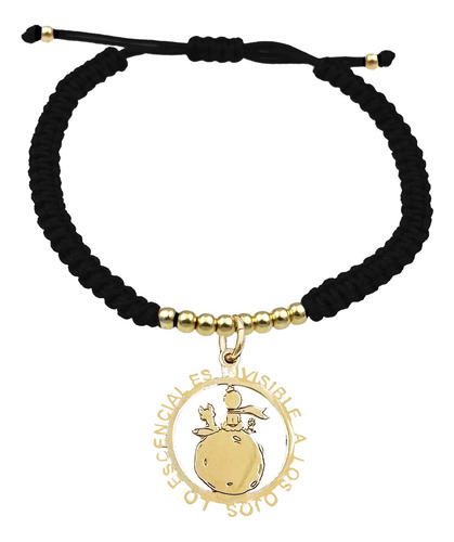 Pulsera Bolitas Frase Principito Plata 925 Baño Oro 24k N