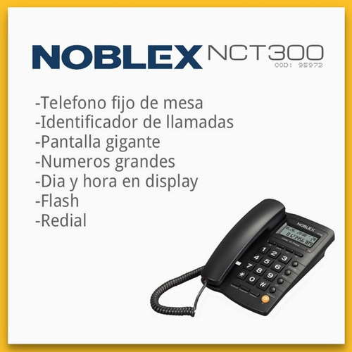 Imagen 4 de 5 de Noblex Nct300 Telefono Fijo C/ Cable Caller Id Big Display