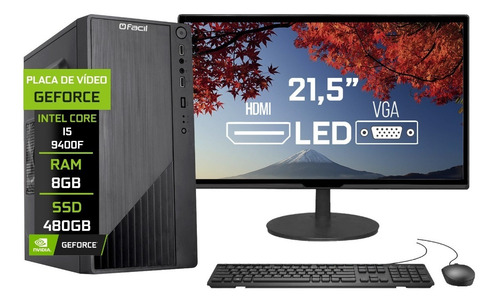 Imagem 1 de 4 de Pc Completo Fácil Intel I5 9400f 8gb Ssd 480gb Monitor 21