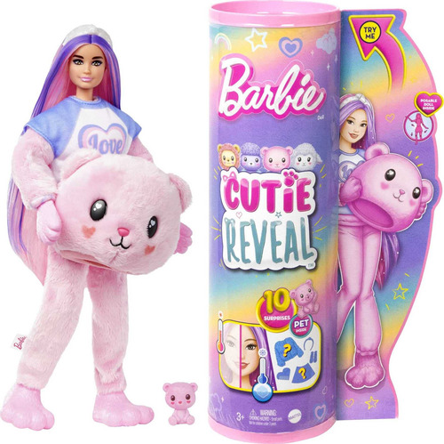 Barbie Muñeca Cutie Reveal Con Pelo Rosa Y Disfraz De Oso .