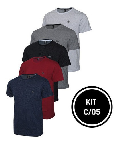 Imagem 1 de 6 de Conjunto 05 Camisetas Malha Pontilhada E Logo Metalizado