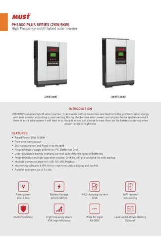 Inversor Solar Hibrido 5kw/10kw 48v 220v Mppt 80a Onda Pura