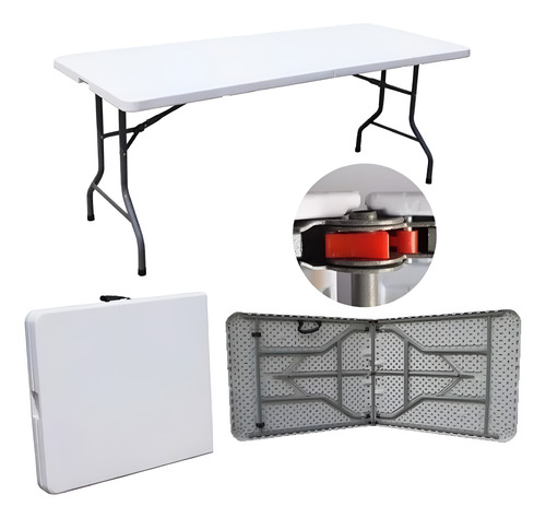 Mesa Plegable 180 Cm Maleta Multiuso Blanco
