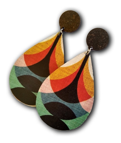 12 Brincos Gota Em Mdf Impressos Geométricos Ref: 9932