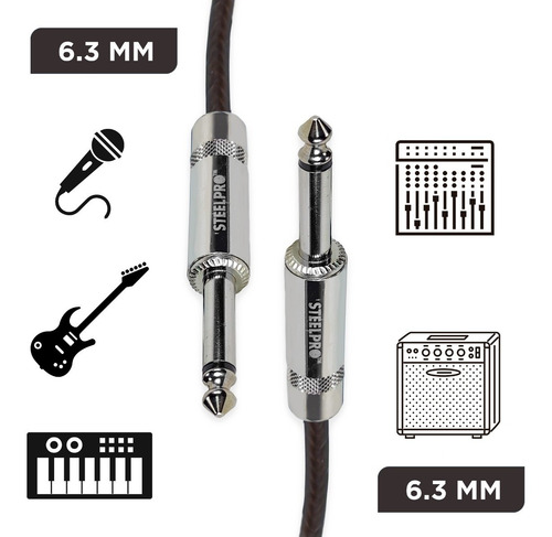 Imagen 3 de 5 de Cable Para Guitarra Profesional 3m Plug6.3-plug6.3 Steelpro
