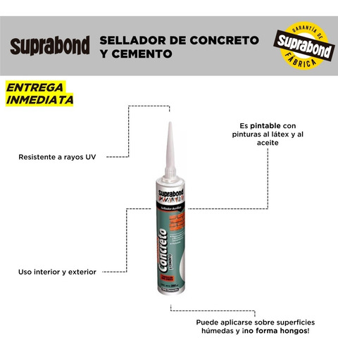 Imagen 2 de 4 de Sellador Suprabond Reparador De Concreto Y Cemento Antihongo