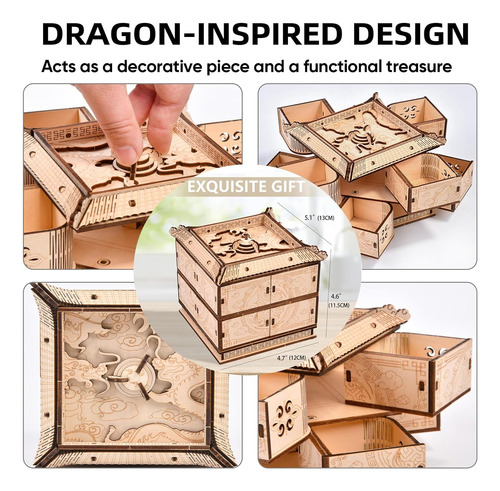Puzle Mecanico De Madera 3d Con Forma De Dragon, Diy M...