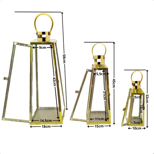 Lanterna Marroquina Mirage Decorativas Em Metal E Vidro - Conjunto Com 3, Design Elegante Dourado, Alta Qualidade, Versátil Para Interior/exterior, Ideal Para Eventos E Decoração Sofisticada