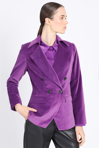 Blazer Con Entalle Cruzado Terciopelo Violeta Liola