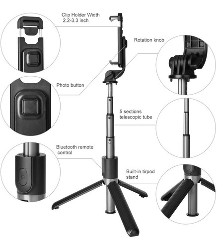 Bastão Pau Selfie Tripe Controle Bluetooth Retrátil Celular