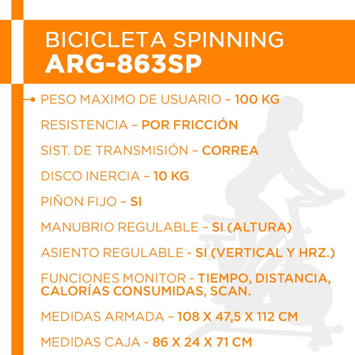 Bicicleta De Spinning 863sp 10kg Rueda De Inercia Y Monitor