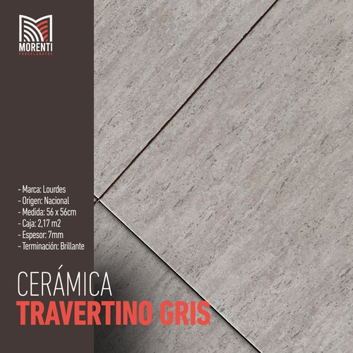 Ceramica Lourdes Travertino Gris 56x56 1ra Cal