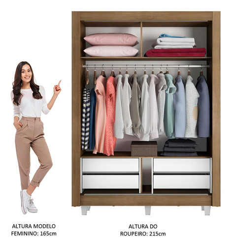 Guarda-roupa Madesa Dallas Plus 2 Port Correr Espelho C Pés Cor Rustic