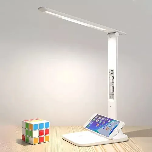 Lámpara Escritorio Táctil Plegable Led Hora Temperatura Estructura Blanco