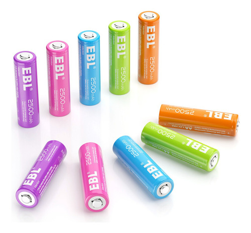 10 Pilas Recargables Aa Doble A Ebl 2500mah 1200 Recargas