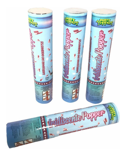4 Cañones Dispara Confetti Iridiscente Metalico Popper 20cm