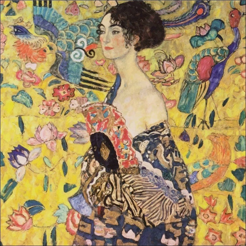 Cuadro Moderno Mujer Con Abanico Klimt 80x80