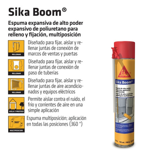 Imagen 2 de 10 de Sika Boom Espuma De Poliuretano Tarro 750ml