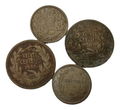 4 Monedas Chile 10 Y 20 Centavos 1913-1907-1908 Plata (x707