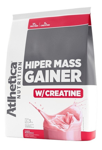 Hipercalórico Hiper Mass Gainer 3kg Com Creatina - Atlhetica Sabor Morango