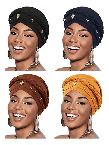 4 Piezas De Gorro De Turbante Africano Para Mujer, Pañuelo P