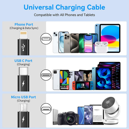 Cable De Carga Múltiple Usb Tipo C Puerto Micro Y iPhone