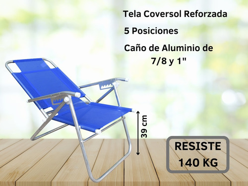 Imagen 5 de 9 de Reposera Aluminio Reforzada Super Ancha 5 Pos - Disentino®
