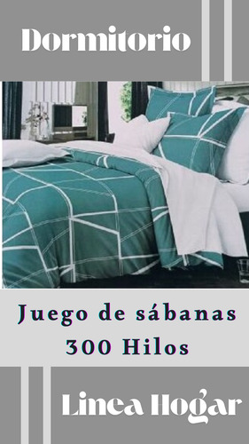 Sabanas 1 1/2 Blanco Fortín 300 Hilos Linea Hogar-premium Azul-blanco Diseño 8