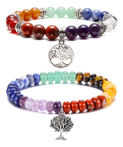 Top Plaza 2 Pulseras De Cristal Curativo De 7 Chakras Con Di