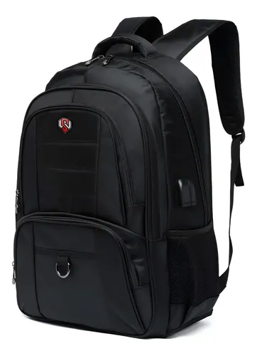 Mochila Masculina Notebook Reforçada Grande Saída Usb Cor Preto Desenho do tecido Preto Swissport