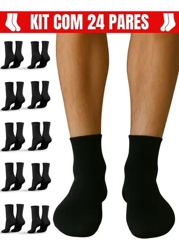 Kit 24 Pares Meias Masculina Cano Alto Algodão Longo Médio
