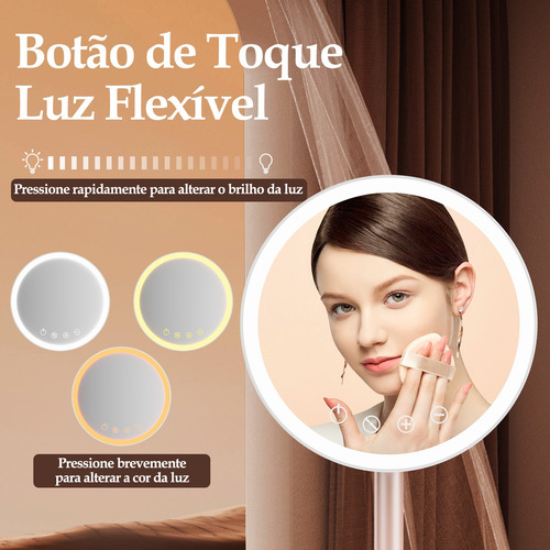 Espelho De Maquiagem Com Luz Led, 8 Polega/20cm Recarregável
