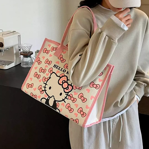 Bolsa De Lona Bolso De Mano Tote Bag Grande Moda Hello Kitty