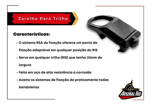 Imagem 3 de 10 de Zarelho Para Trilho 20 A 22mm Todas Bandoleiras Arsenal Rio