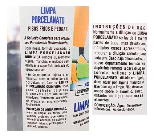 Limpador Porcelanato, Pisos E Pedras 1litro Rende 10litros