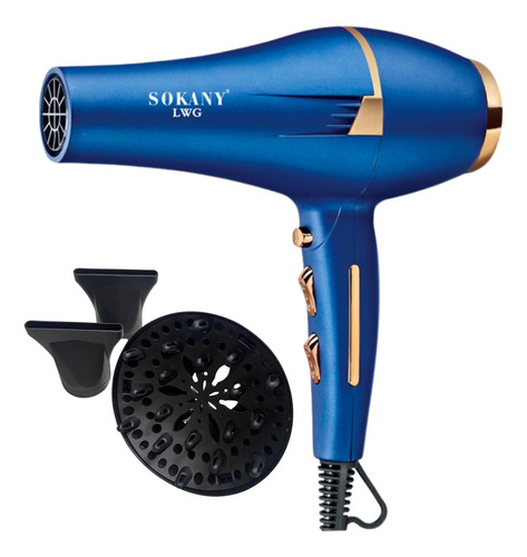 Secador Profissional Com Difusor Cabelos Lisos Cachos Leve Cor Azul