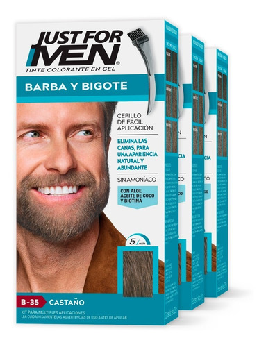 Tinte Just For Men Barba Y Bigote Castaño (b-35) 3-pack 