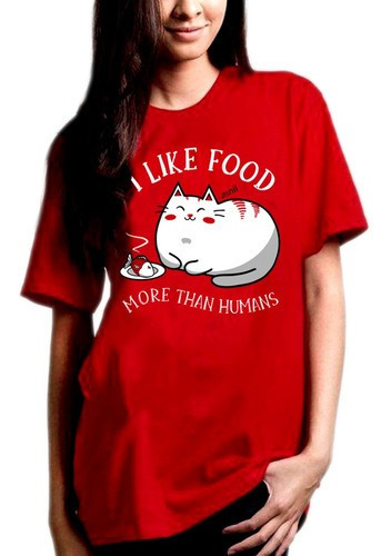 Imagem 1 de 2 de Camiseta I Like Food And Cats / Comida E Gato - 100% Algodão