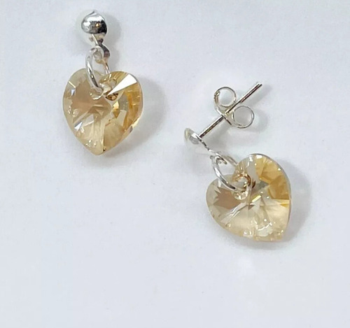 Conjunto Collar Y Aros Media Bolita Corazon Cristal Sw 10mm Golden Shadow