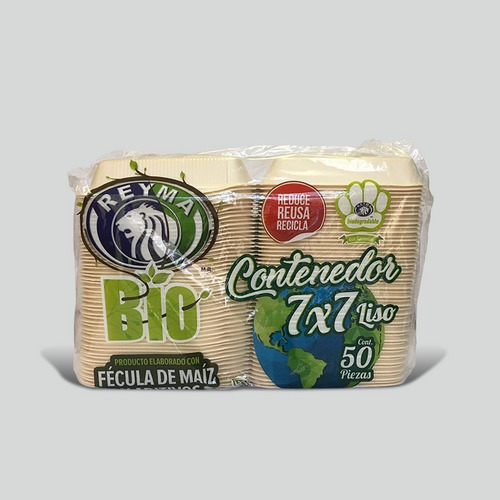 Contenedor Liso Biodegradable Reyma® 7x7 Liso Fecula De Maiz