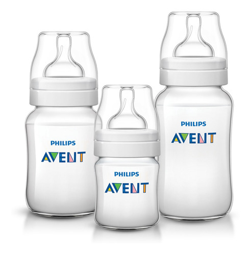 Kit 3 Mamadeira Avent Clássica Anticólica 125/260/330ml